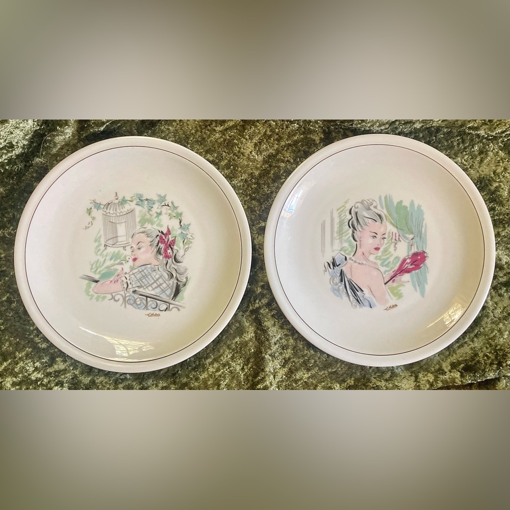 Vintage Ancienne Royal Limoges Glam Gals Artist Signed Decorative Plates